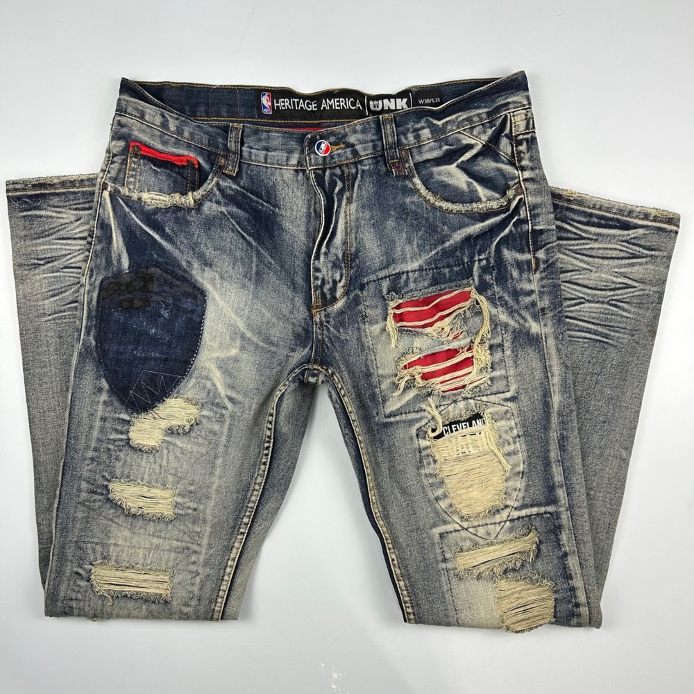 Heritage America UNK NBA Cleveland Cavaliers Distressed Denim Jeans 38x34.5 Blue